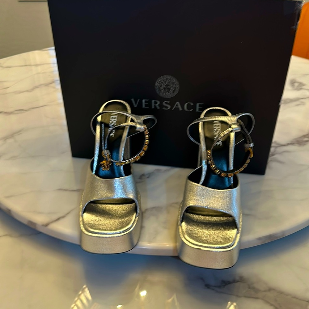Versace Platform Silver Heels Size 41